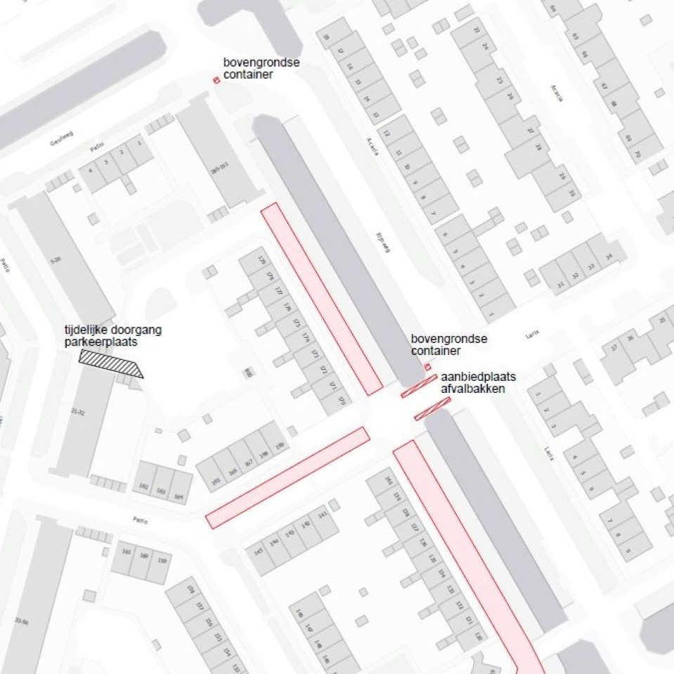 Plattegrond werkgebieden Patio 141 t/m 145 en 169 t/m 179 Hoorn