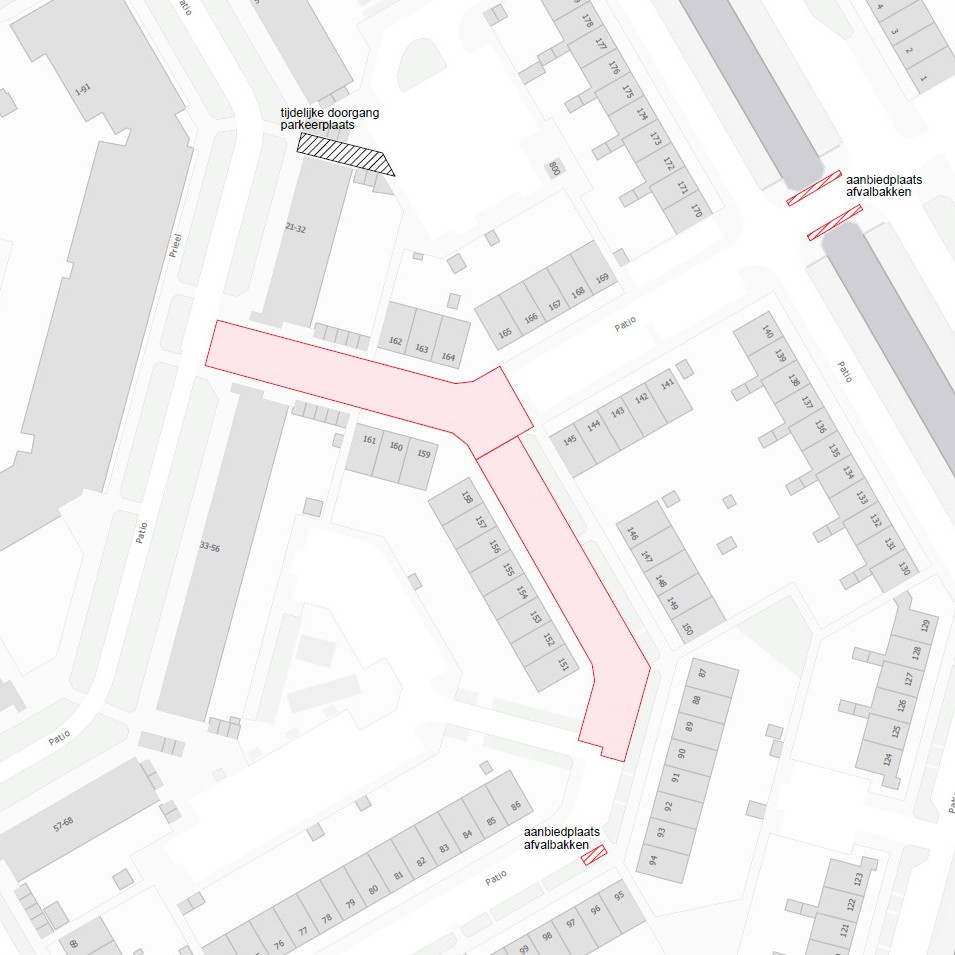 Plattegrond werkgebied Patio 87 t/m 90, 146 t/m 158 en 159 t/m 164 Hoorn