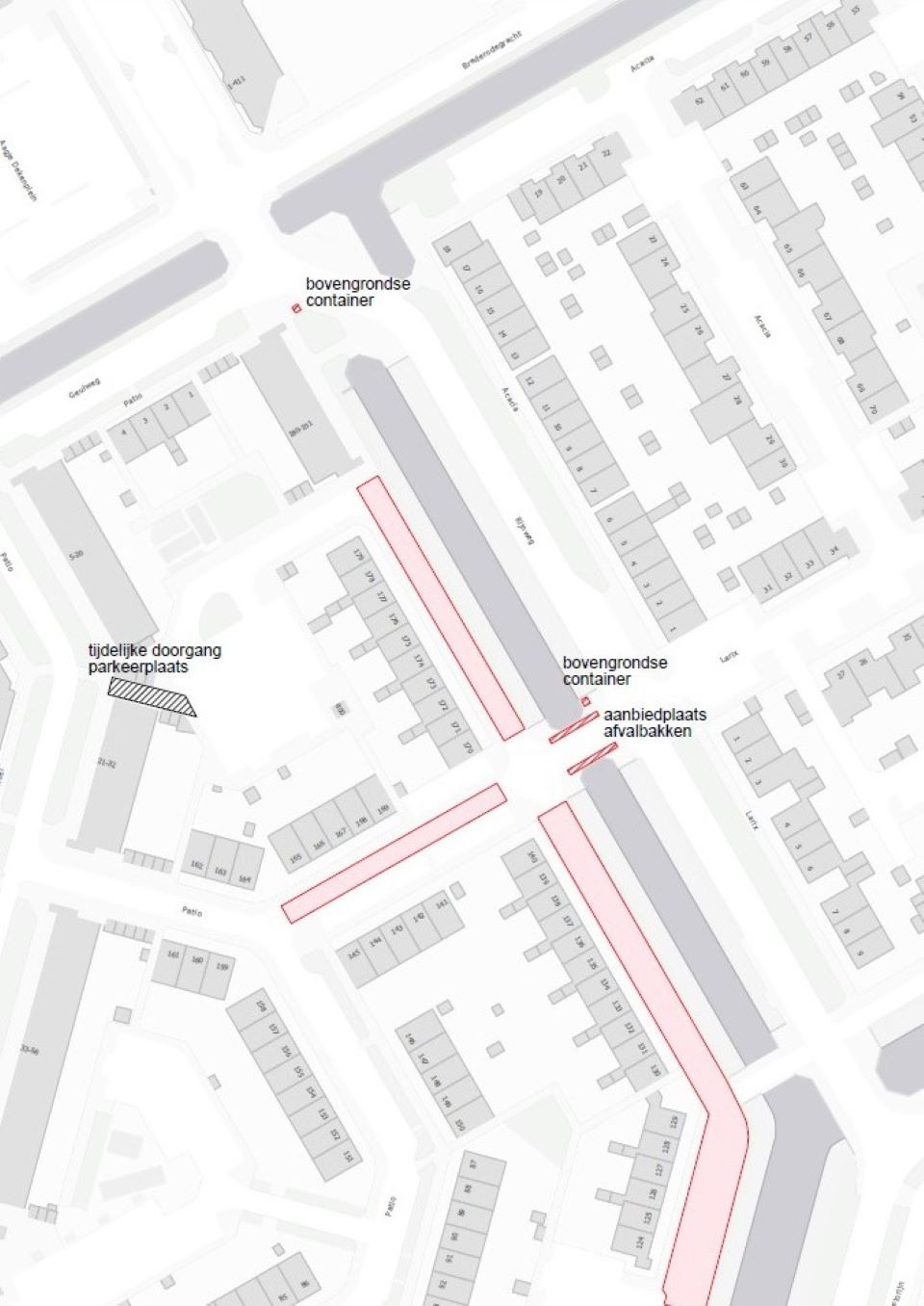 Plattegrond werkgebieden Patio 141 t/m 145 en 169 t/m 179 Hoorn